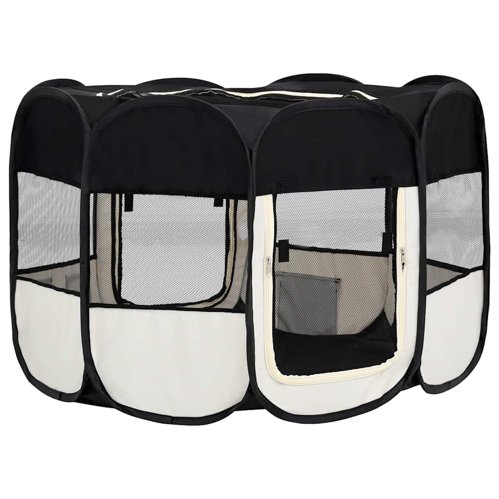 vidaXL Foldable Dog Playpen with Carrying Bag Black 43.3"x43.3"x22.8"