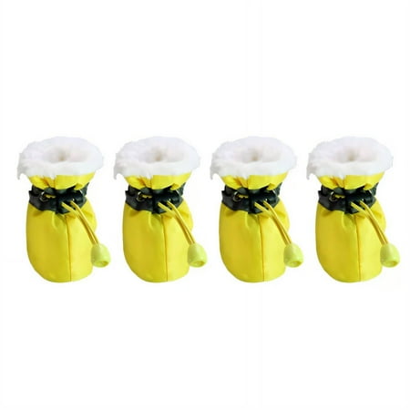 GASTROPOD 4Pcs Dog Shoes Soft Rubber Sole Dog Boots & Paw Protectors Adjustable Elastic Strap Dog Booties Reflective Safety Dog Rain Boots 5.3x4.7cm Yellow