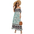 thumbnail image 3 of Women'S Summer Off Shoulder Boho Floral Print Tiered Casual Flowy Long Maxi Dress Light Green S, 3 of 9