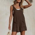 thumbnail image 6 of Virmaxy Womens Class Fit Short Jumpsuit Summer Pocket Suspender Shorts Bodysuit Bib Pants Bodysuit Shorts Summer Zipper Pocket Suspender Shorts Jumpsuit Strap Pants Brown XS, 6 of 7