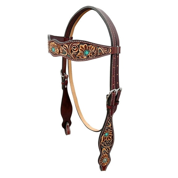 BAR H EQUINE Western Handtooled Genuine Leather Horse Headstall Tack