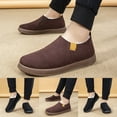 thumbnail image 2 of Snow Boots for Men Casual Suede Round Toe Furry Lined Slip on Booties Low Top Soft Sole Lightweight Warm Winter Walking Shoes Brown Size 9, 2 of 7