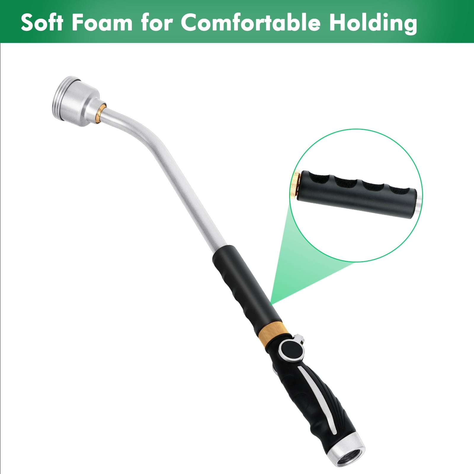 Restmo 24 Inch Metal Watering Wand, Gentle Shower Sprayer with Thumb Flow Control, Heavy Duty Garden Hose Wand for Hanging Baskets, Shrubs, Flowers, Silver