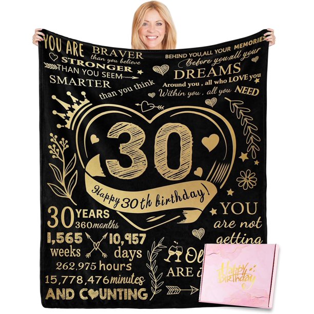 LHSHID Gifts for 30th Birthday Woman 30 Year Old Birthday Gifts with Gifts Box Happy 30 Year Old Gift Blanket 50th Birthday Decorations Gift for Women Mom Wife Friends 50"x60"