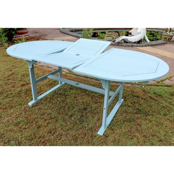 International Caravan Royal Fiji 59-inch / 79-inch Acacia Oval Extendable Dining Table w/Fold Out Leaf, Sky Blue