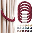 thumbnail image 1 of 4 Pack Strong Magnetic Curtain Tiebacks Modern Simple Style Drape Tie Backs Convenient Decorative Weave Rope Curtain Holdback for Thin or Thick Home & Office Window Drapery (Wine Red), 1 of 5