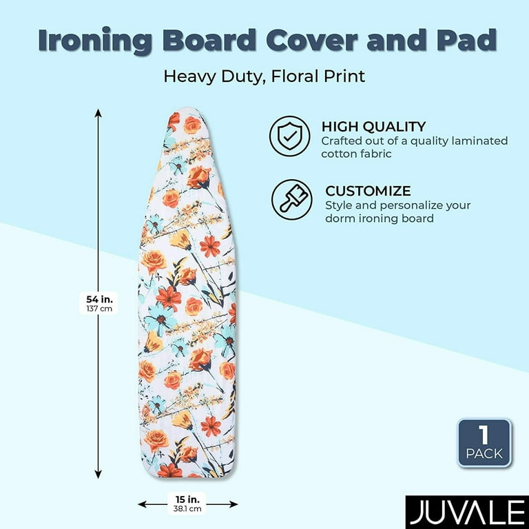 Vanideaoty Ironing Board Cover & Pad Set - Floral Pattern, 16" X 55", Heavy Duty Padded, Elastic Edge