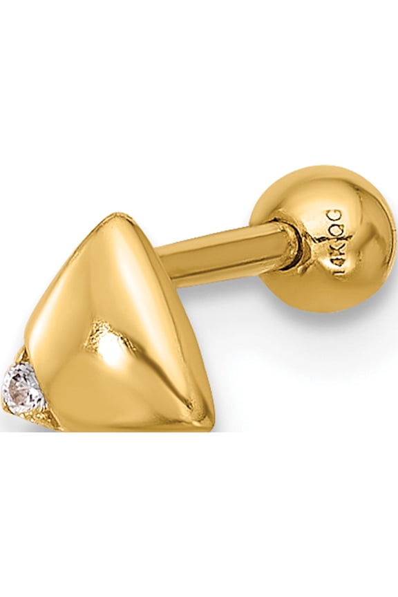14K Yellow Gold 18 Gauge Polished Cz Triangle Cartilage Stud(Length 10.4) - Jbsp