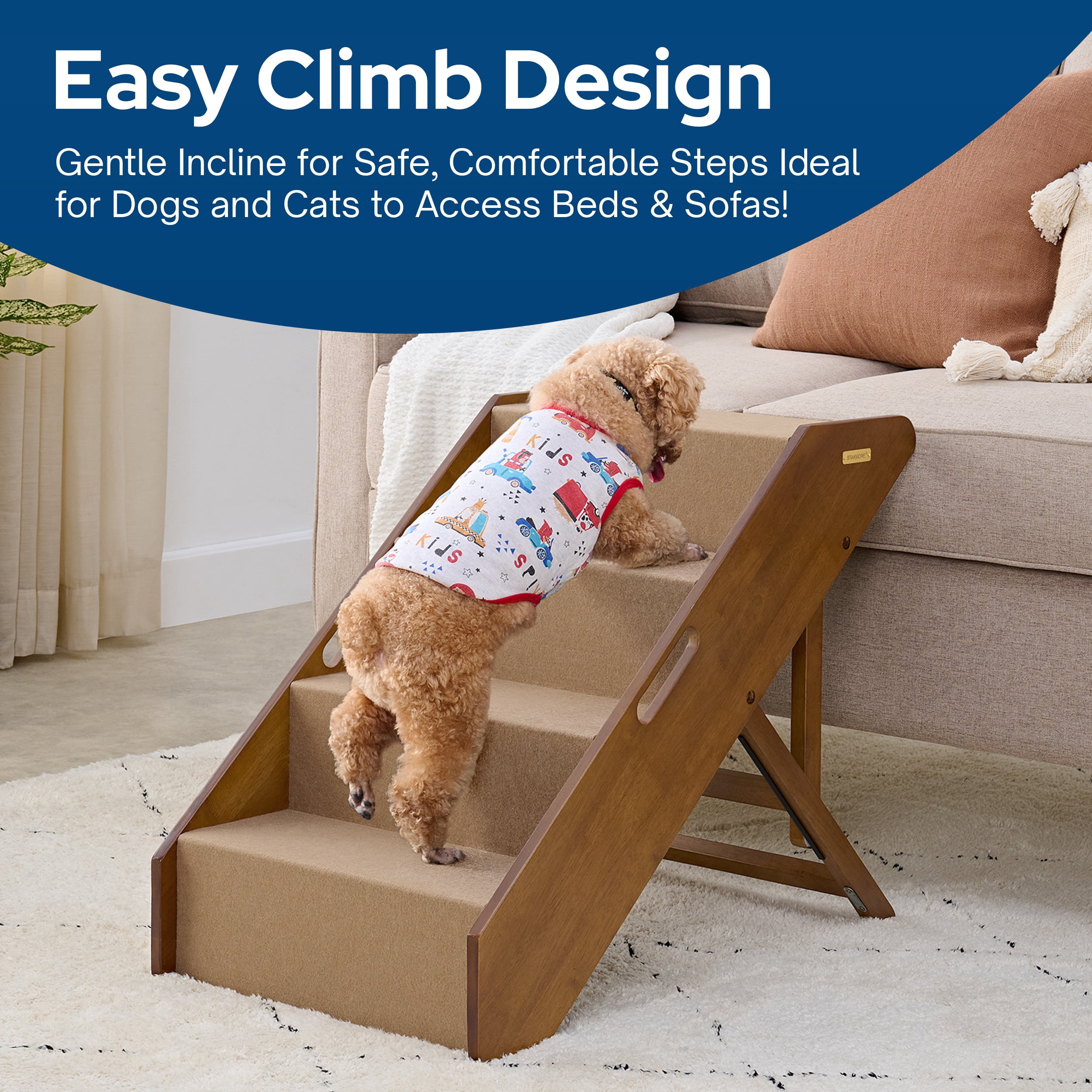 MECO Stakmore Foldable Pet Steps with Solid Fruitwood Construction, w/Brown Felt