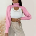 thumbnail image 2 of RMGVDSD Women's Turtleneck Shrug Sweater Long Sleeve Turtleneck Cutout Knitted Arm Warmer Cropped Sweaters Solid Color Comfort Pullover Sweater Tops /Pink, 2 of 5