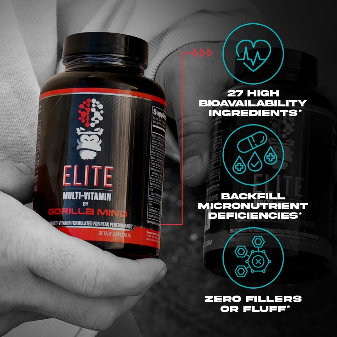 Gorilla Mind Elite Multi-Vitamin for Peak Performance, 27 Nutrients, 180 Capsules