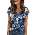 thumbnail image 2 of DHFJKG Womens Satin Top Floral Printed V Neck Short Sleeve T Shirt Loose Fit Casual Dressy Wear Soft Tops, 2 of 4