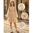 thumbnail image 4 of Aideaone Girls Long Sleeve Chiffon Dresses Square Neck Swiss Dot A-Line Ruffle Hem Casual fall winter Dress 7-14 Years, 4 of 6