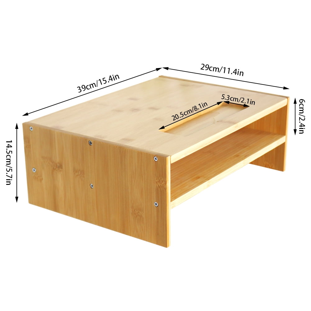 WKWKER 2-Tier Bamboo Monitor Riser Stand Desk Laptop Stand with Grooved Storage Document Organizer for Workstation Home Office Computer Laptop Printer Stand (Natural Color)
