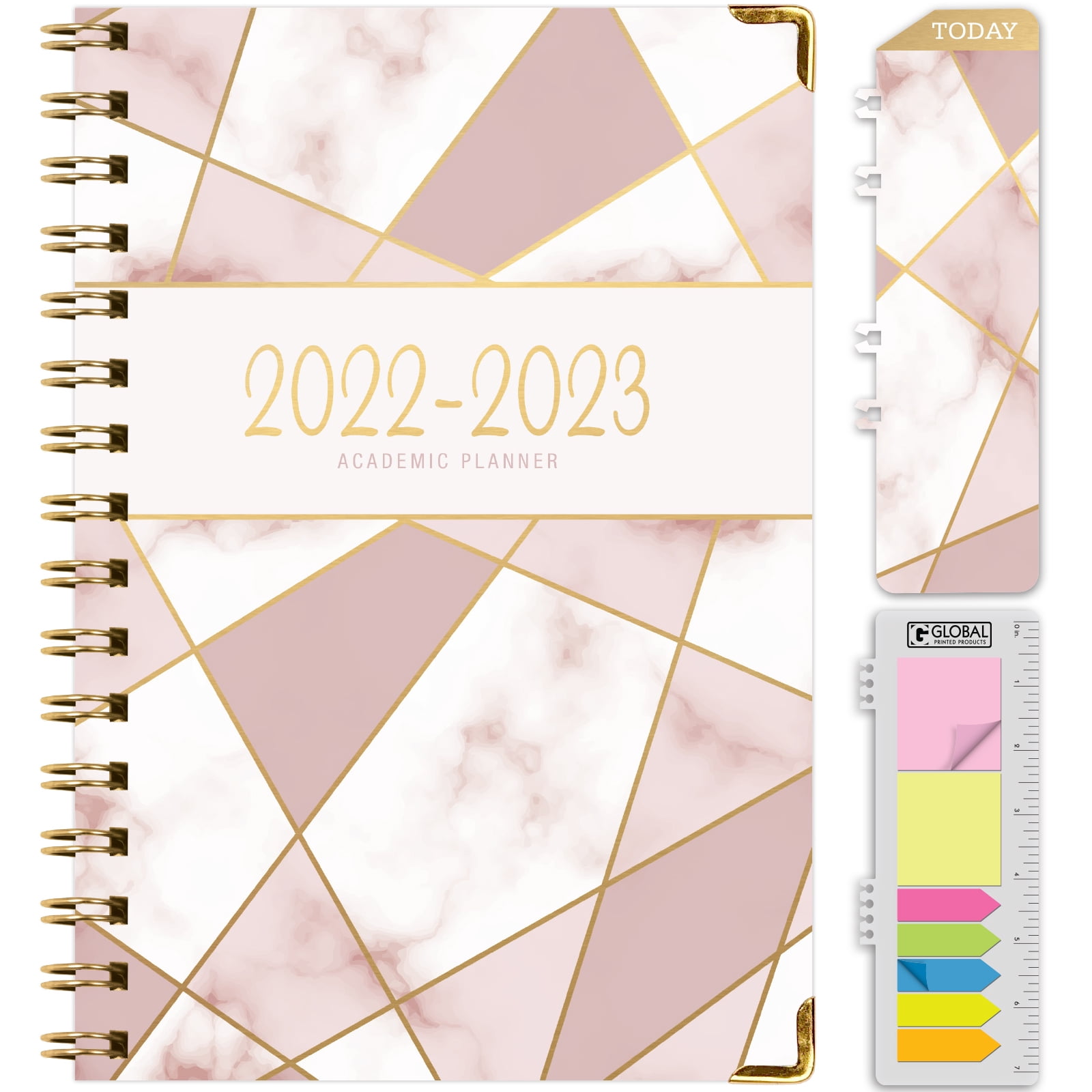 8.5x11 Daily Weekly Monthly Planner Yearly Agenda HARDCOVER Academic Year 2020-2021 Planner: Bonus Bookmark Pocket Folder and Sticky Note Set June 2020 Through July 2021 Pink Marble 