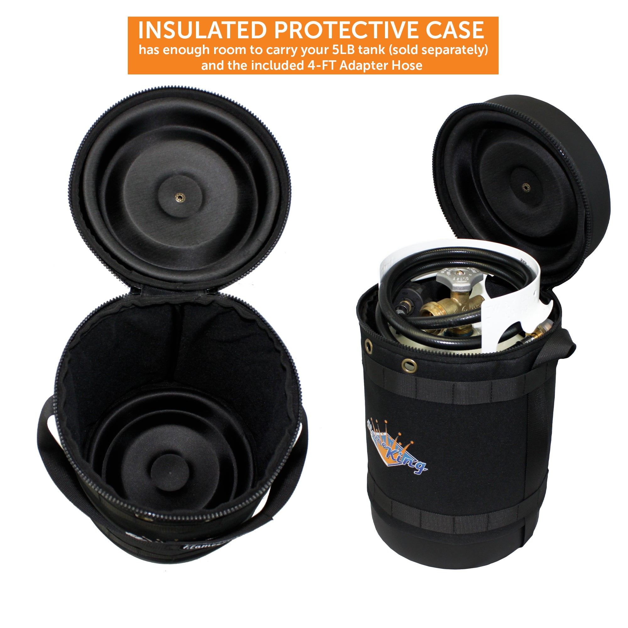 Flame King Gas Hauler Kit with Insulated Carry Case for 5 lb Propane Tank and 4ft Hose for Camping Outdoor