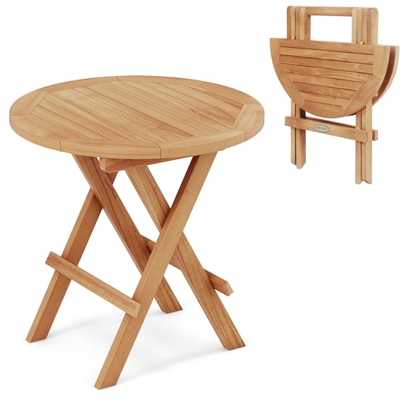 Gymax Patio Folding Side Table w/ X-shaped Legs & Slatted Tabletop for Backyard