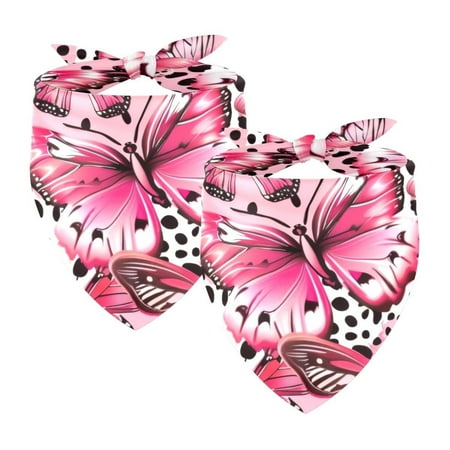 PhooArto Pink Leopard Butterfly Pattern Dog Bandanas 2 Pack Soft Washable Pet Scarf Triangle for Large Dogs Puppies and Cats