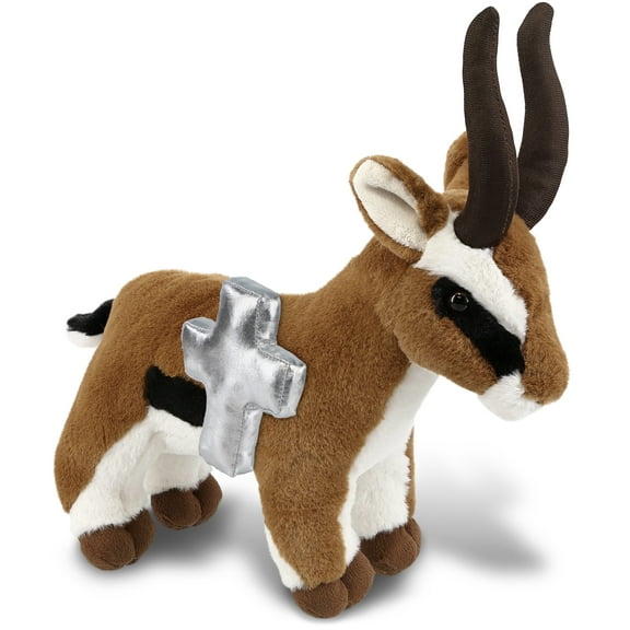 DolliBu Antelope Stuffed Animal with Silver Cross Plush - Religious Baby Baptism Gifts for Boys and Girls, Cute Baby Dedication Christening Gifts Plush Prayer Toy Healing Teddy Bear - 10 Inches