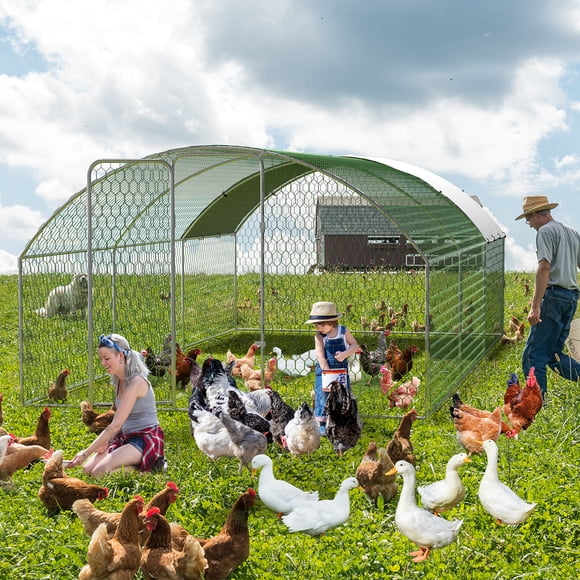 Chicken Coop, Metal Chicken Run with Waterproof and Anti-Ultraviolet Cover for Outside, 9.8 x 19.7 x 6.6 Ft Walk-In Poultry Cage, Outdoor Pet Exercise Pen for Backyard and Farm