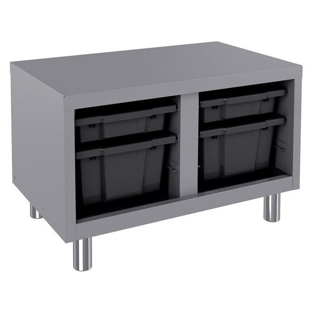 Hirsh Metal Bin Storage Bench with 4 plastic tote bins 19x30x18 Silver/Graphite