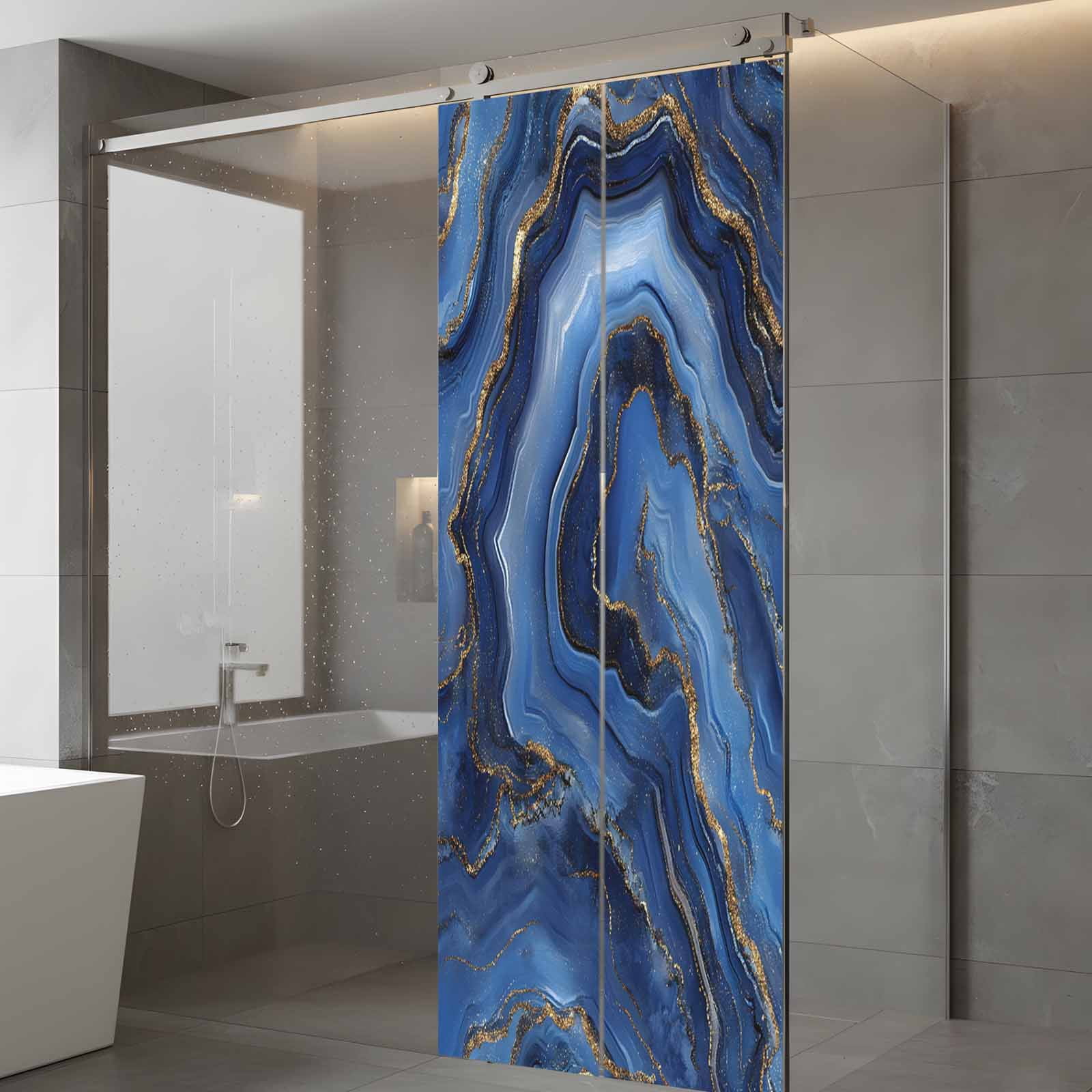 Navy Blue Marble Window Privacy Film, Contemporary Ink Painting Abstract Static Cling UV Sun Blocking Heat Control Window Tint Day and Night, Non-Adhesive One Way Windows Privacy Cover 23.6''x59''