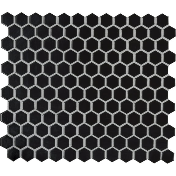Retro Nero Hexagon 11.73 in. x 10.16 in. x 6mm Glossy Porcelain Mesh-Mounted Mosaic Tile (12.9 sq. ft. / case)