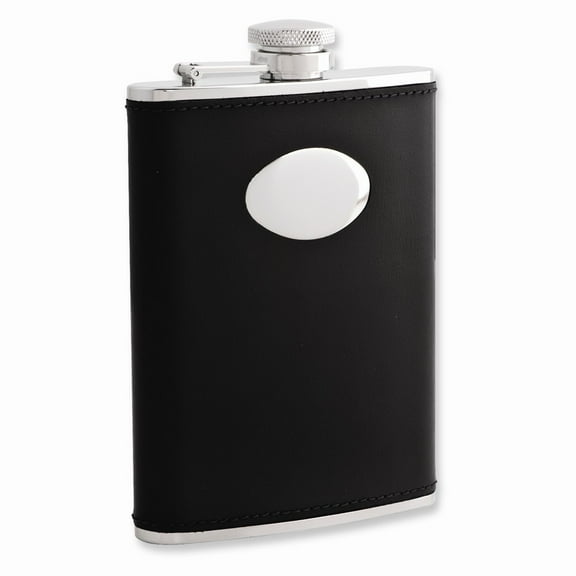 FB Jewels Black Leather 6oz Stainless Steel Flask w/Funnel