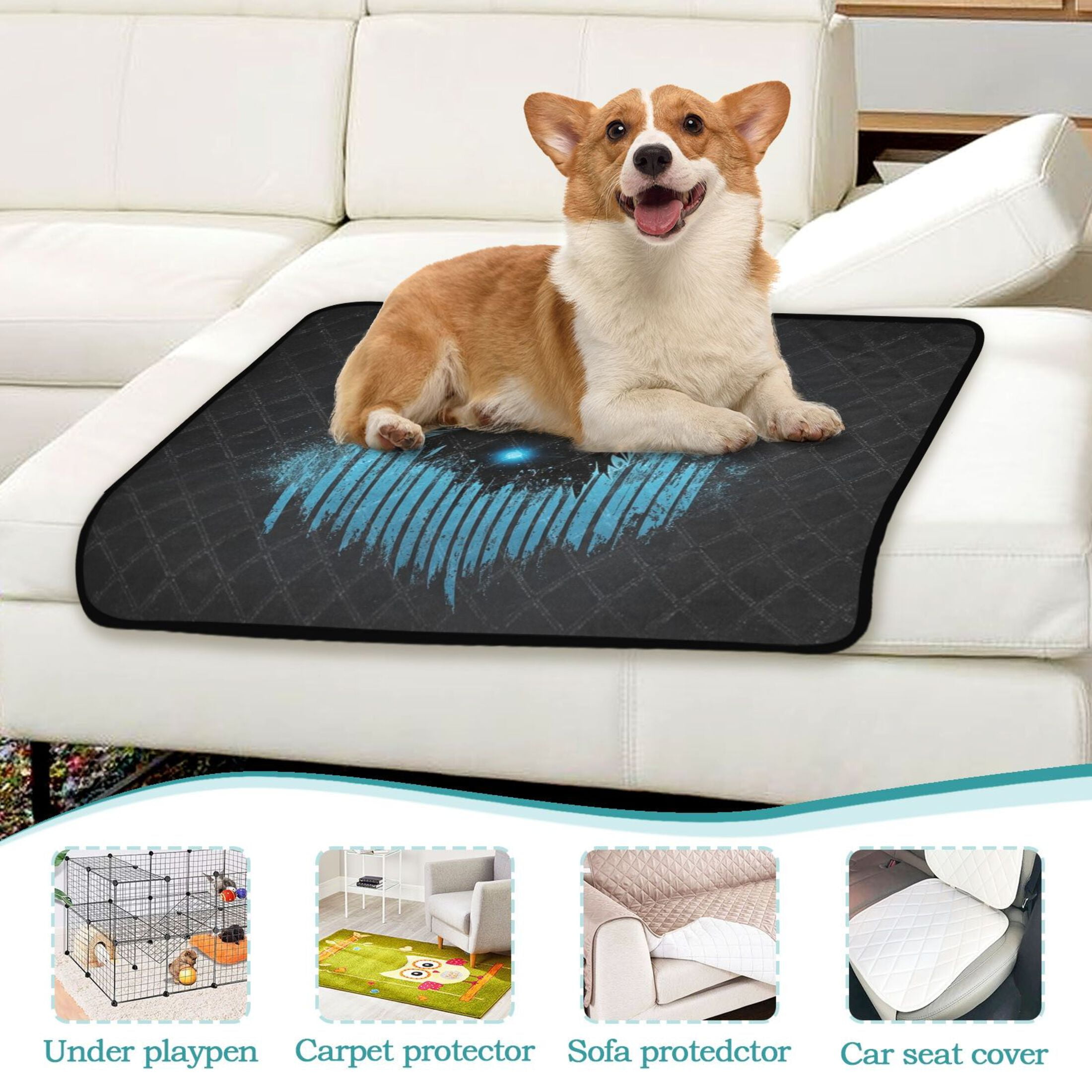 Qxltty Dark Wolf Blue Wave Cat litter Pads Pet Set of 2 Diaper Mats Center Anti-leakage Layer Absorbent Soft and Comfortable