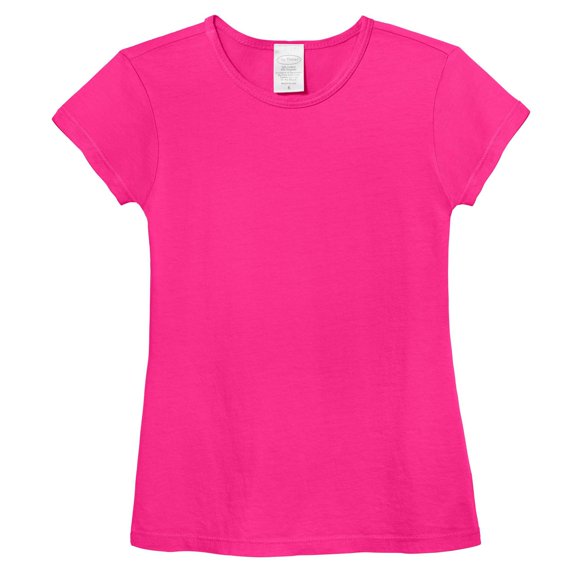 Made in USA Girls Soft Cotton Jersey Cap Sleeve Crew Tee | Hot Pink