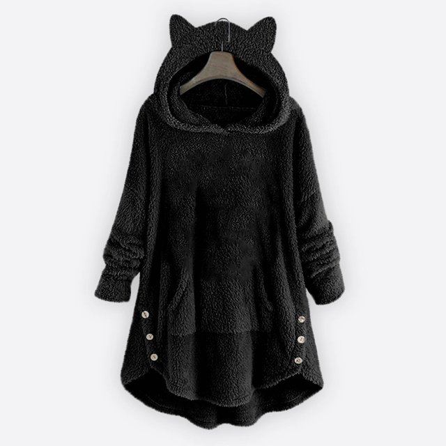 Puntoco Abrigo De Felpa Con Capucha De Manga Larga Con Botones De Felpa De Color Sólido Casual Para Mujer Puntoco Puntoco-5080