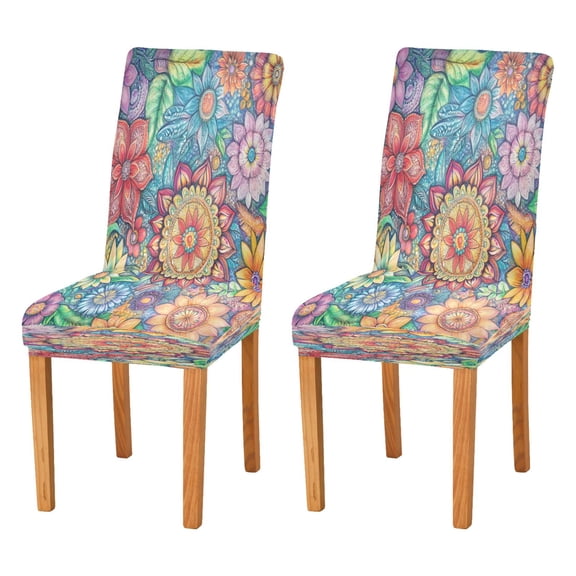 Chair Protector Cover Dining Chair Slipcovers Pack of 2, Removable Washable Seat Cover for Dining Room Wedding Vibrant and Colorful Flower