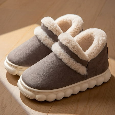 

CoCopeaunt Lovely Fur Children Cotton Boots Home Winter Warm Plush Boys Girls Thick Bottom 2020 Solid Color Cotton Shoes Kids Furry Shoes