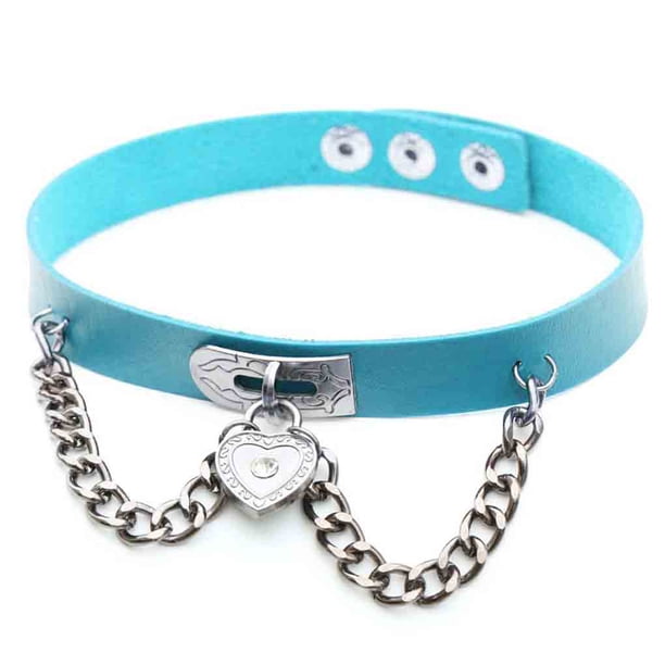 Minnieouse Punk PU cuero gargantilla cadena colgante corazón collares mujeres niñas gargantilla señora regalo joyería Ropa, zapatos y accesorios Miscelánea Azul claro Minnieouse PS11278-11