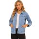 thumbnail image 1 of Chaqueta De Mezclilla Lavada Básica Con Cuello Vuelto Informal De Manga Larga Para Mujer Azul claro XL, 1 of 6