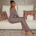 thumbnail image 5 of Women's Off Shoulder Strapless Long Raglan Sleeve High Waist Pleated Loose Jumpsuits, Solid Color, 5 of 23