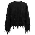 thumbnail image 4 of Lovskoo Sweaters for Women Long Sleeve Loose Tassel Trendy Casual Solid Round Neck Pullover Sweater Top Black, 4 of 5