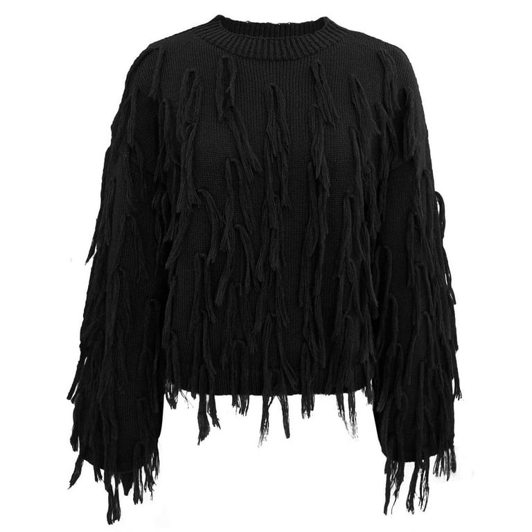 Long Sleeve Fringed Loose Knit Cardigan Long Sleeve Fringed Loose Knit Cardigan