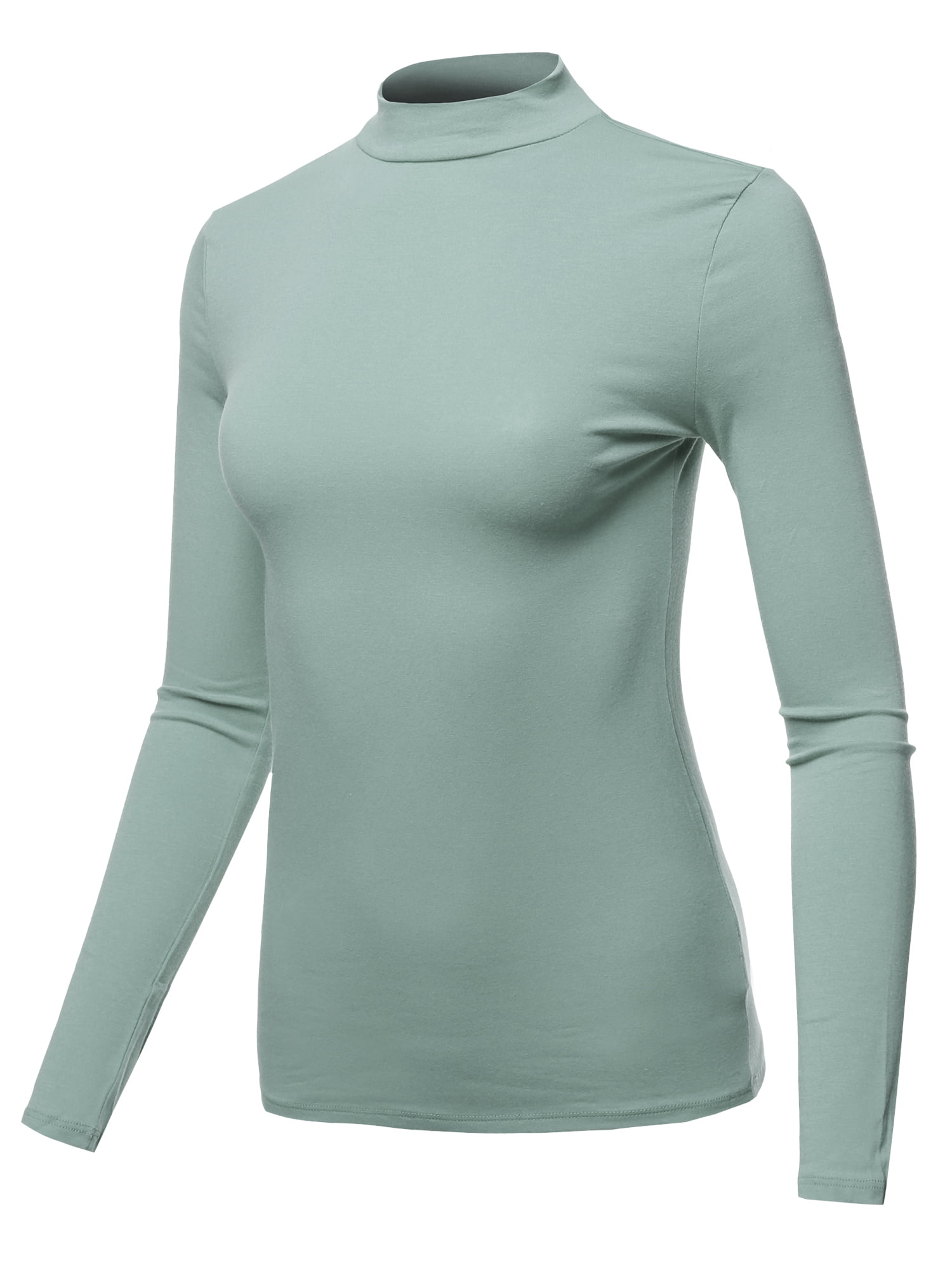 A2Y A2Y Women's Basic Solid Soft Cotton Long Sleeve Mock Neck Top