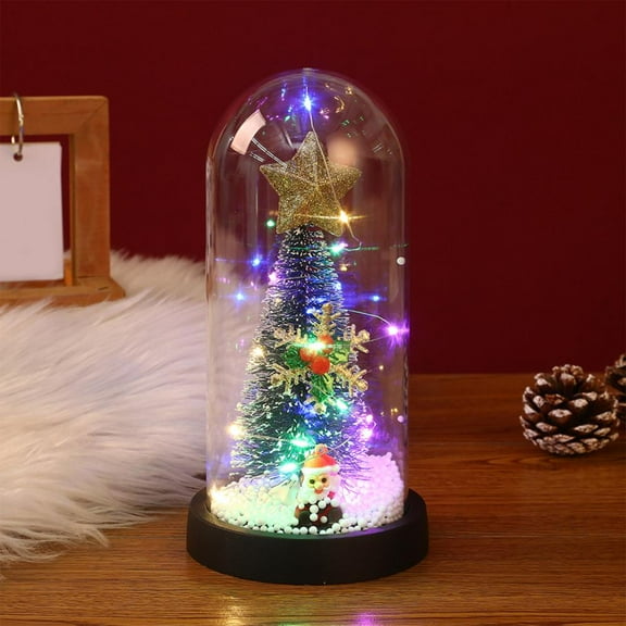 VWRXBZ Mini Christmas Tree Glass Cover LED Color Light Decoration Ornament Christmas Desktop Decoration Ornament