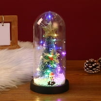 VWRXBZ Mini Christmas Tree Glass Cover LED Color Light Decoration Ornament Christmas Desktop Decoration Ornament