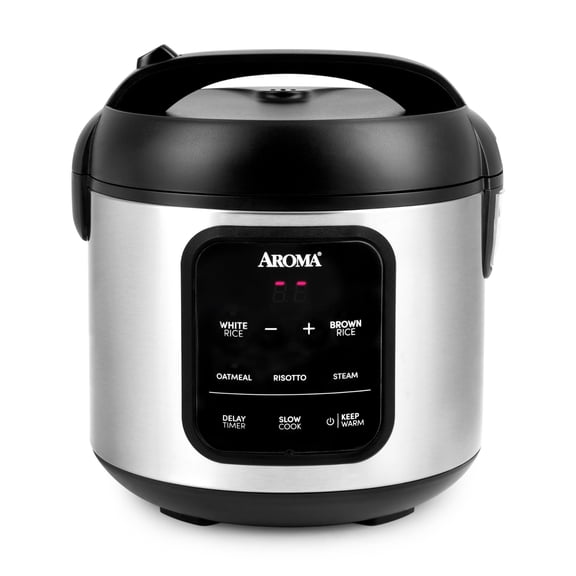 AROMA® - Arrocera digital, 4 tazas (sin cocinar) / 8 tazas (cocida), vaporizador, multicocina, olla de avena, mantiene caliente automáticamente, 2 cuartos de galón, exterior de acero inoxidable