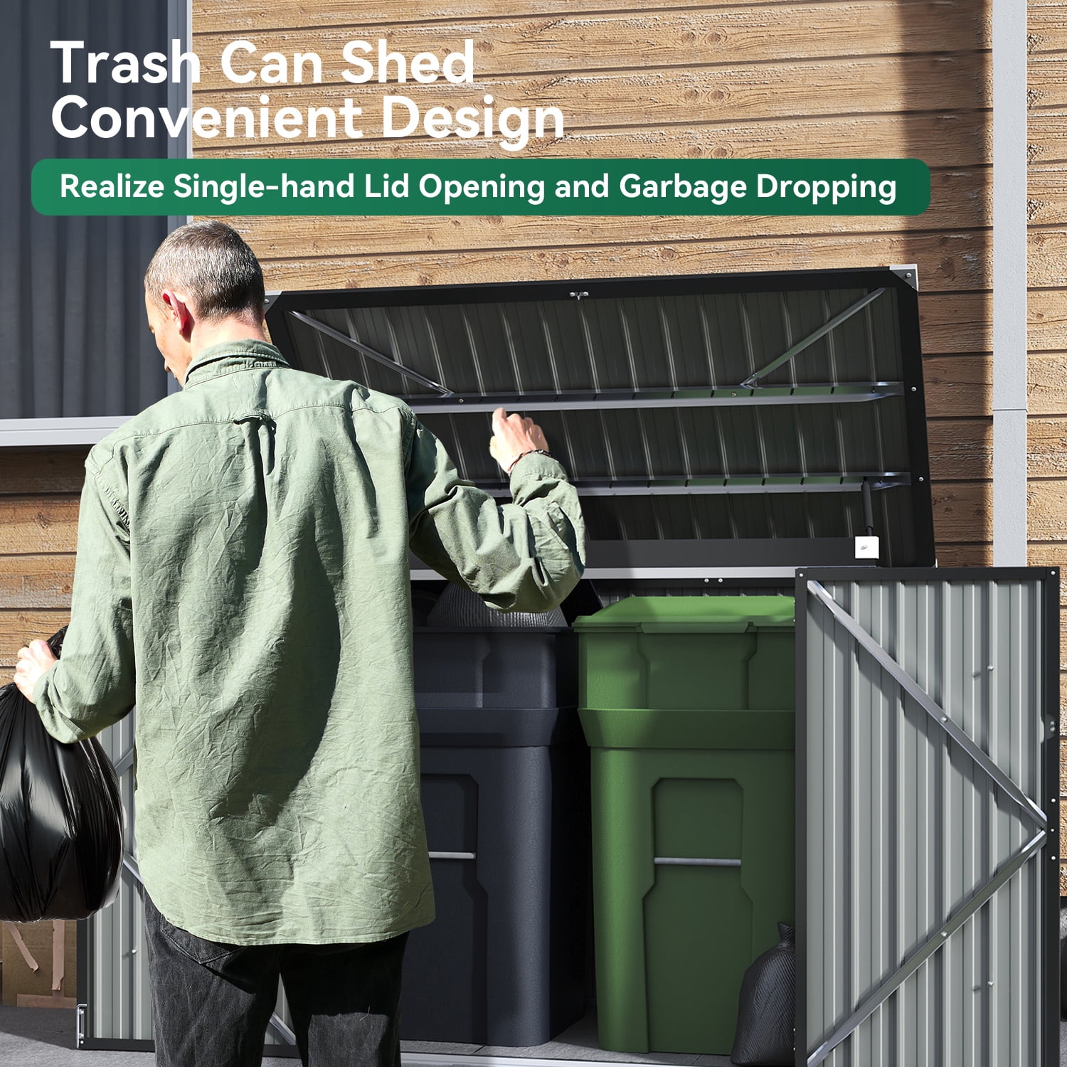 Clouddwell 3 x 5 FT Trash Can Storage 79 Cu Ft, Storage Shed Outdoor Metal Garbage Can Shed with Lockable Doors and Easy Lift Hinges, Black