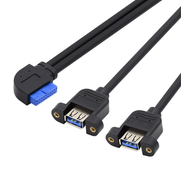 FVH Right Angled 19/20Pin Header to USB 3.0 Dual Ports Female Screw Mount Type Cable 90 Degree 5Gbps