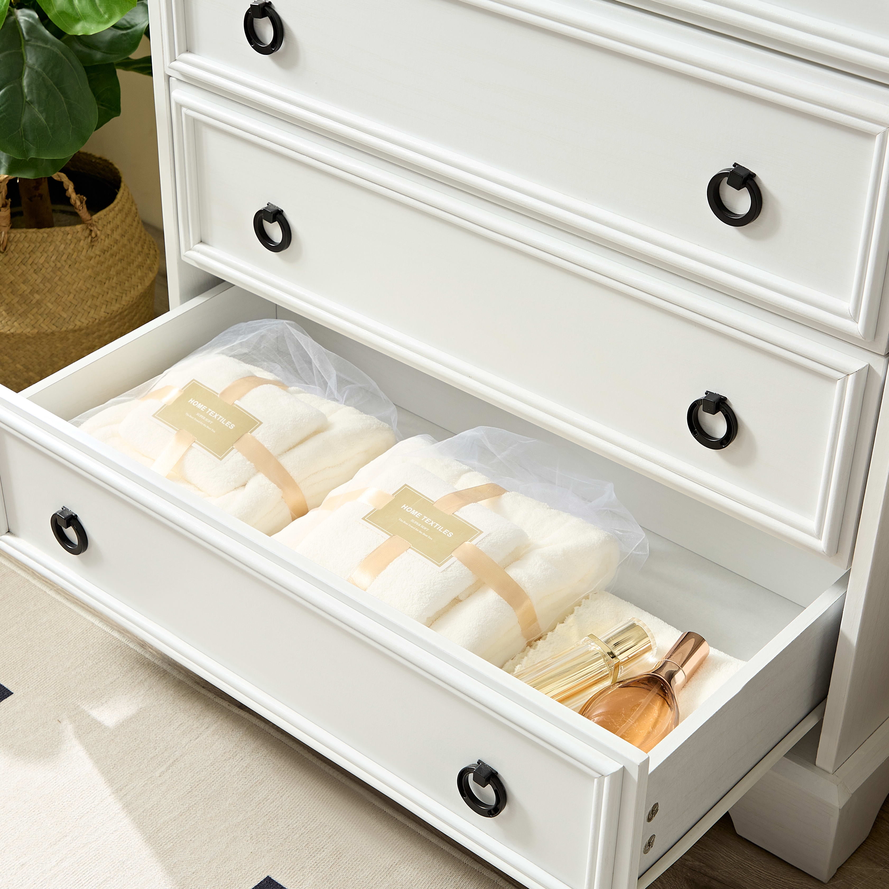 Aukfa 6-Drawer Dresser Chest Tall Drawers Wood Cabinet for Bedroom, White