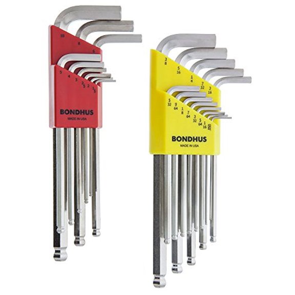 Bondhus 26999 Ball End Tip Hex Key L-Wrench Set w/BriteGuard, 22 Piece