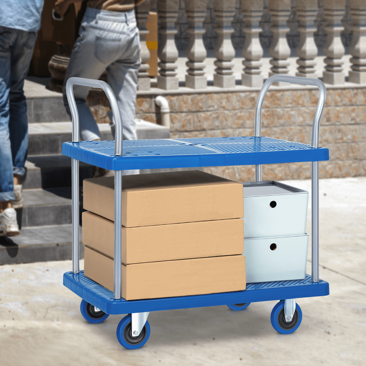 Leteuke 2 Tier Utility Cart with Wheels, NSF Listed 900LBS Commercial Grade  Heavy Duty Rolling Utility Carts with Handle Bar,Metal Storage Cart Silver