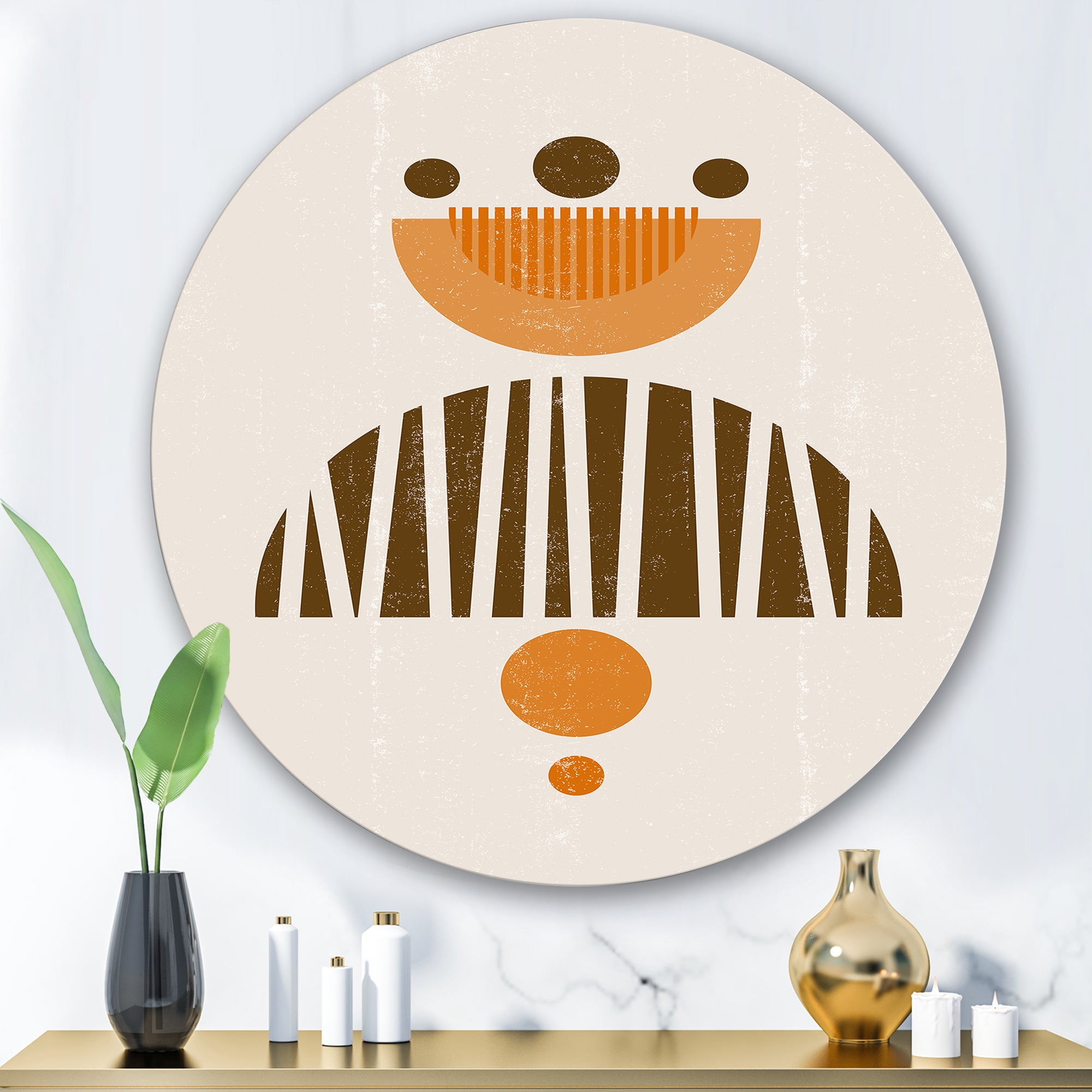 Designart 'Abstract Minimal Moon and Sun In Earth Tones IV' Modern Circle Metal Wall Art 36x36 - Disc of 36