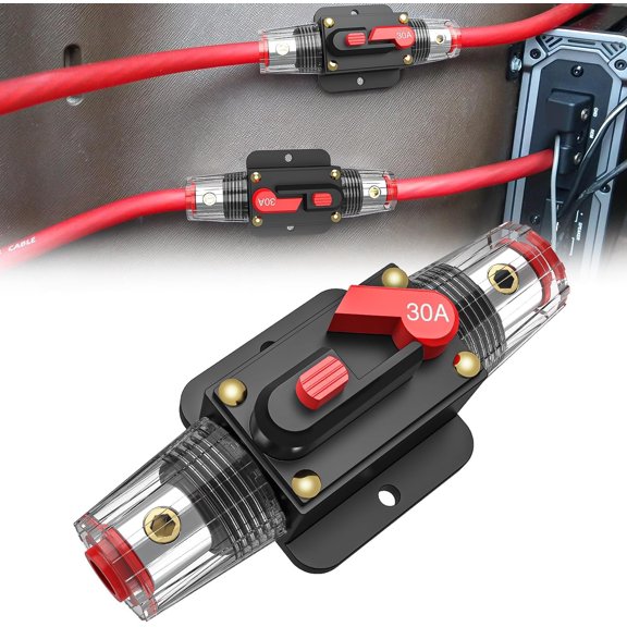 Nilight 30A Inline Circuit Breaker Resettable DC Manual Reset Fuse Holder 3-15 AWG Overload Protection for Car Audio Sound Amplifier System RV Marine Boat Truck Solar Inverter