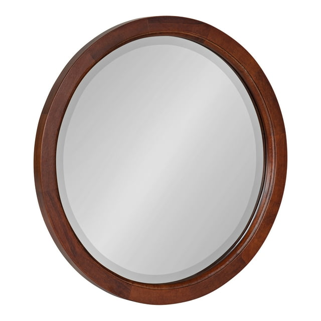 Kate and Laurel Hogan Farmhouse Mirror, 18 Inch Diameter, Walnut Brown, Modern Round Mirror for Wall